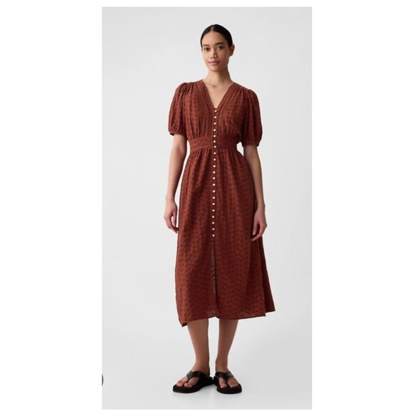 Gap Smoked Paprika Brown Eyelet Lace Maxi Dress Small Romantic Prairie Boho - Picture 1 of 14